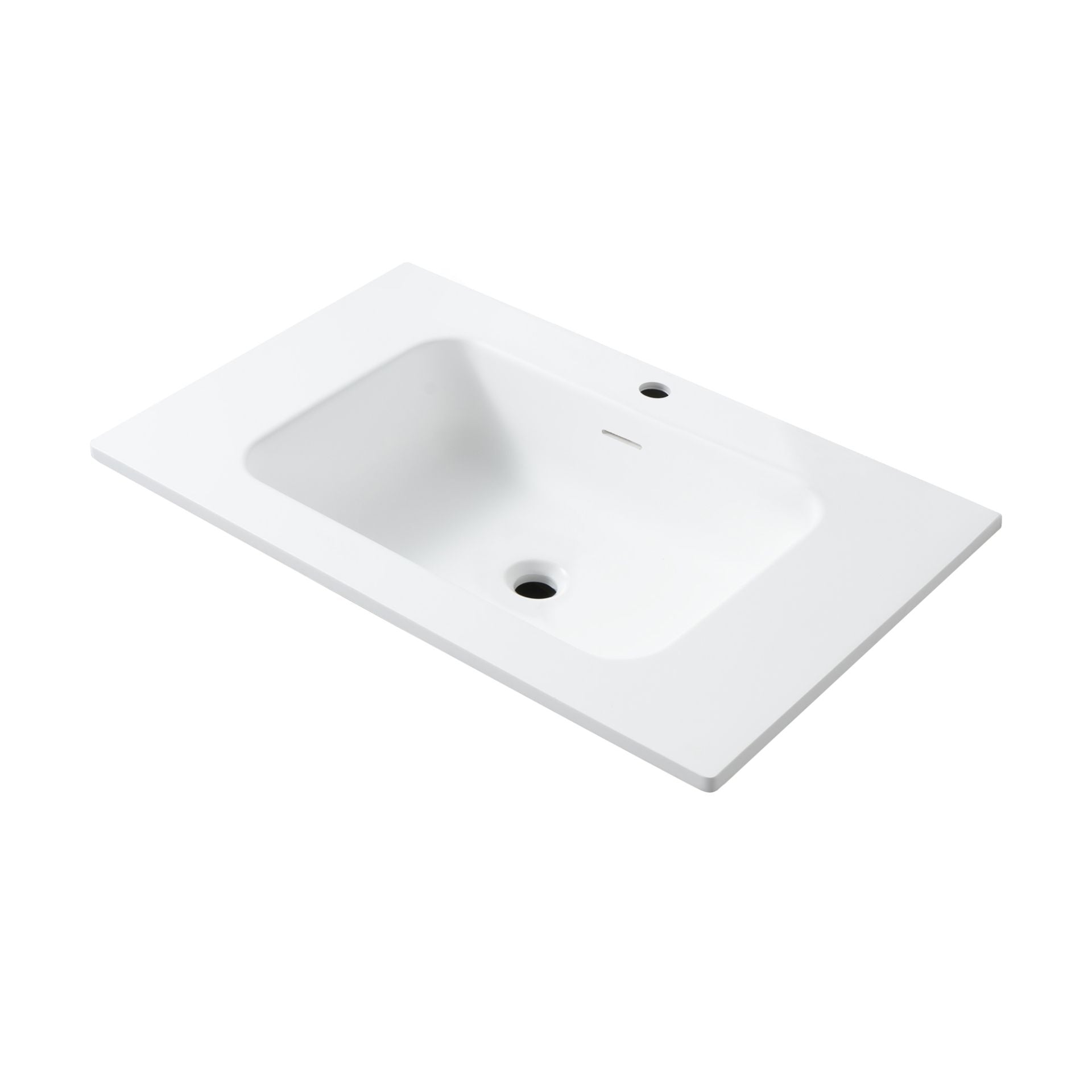 Wonda Square Slim Wastafel 1 Wasbak 1 Kraangaten Kunstmarmer 80x1,6x52,5cm - Mat Wit - Luxurysanitair