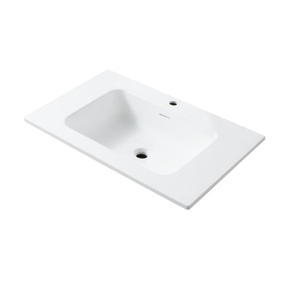 Wonda Square Slim Wastafel 1 Wasbak 1 Kraangaten Kunstmarmer 80x1,6x52,5cm - Mat Wit - Luxurysanitair