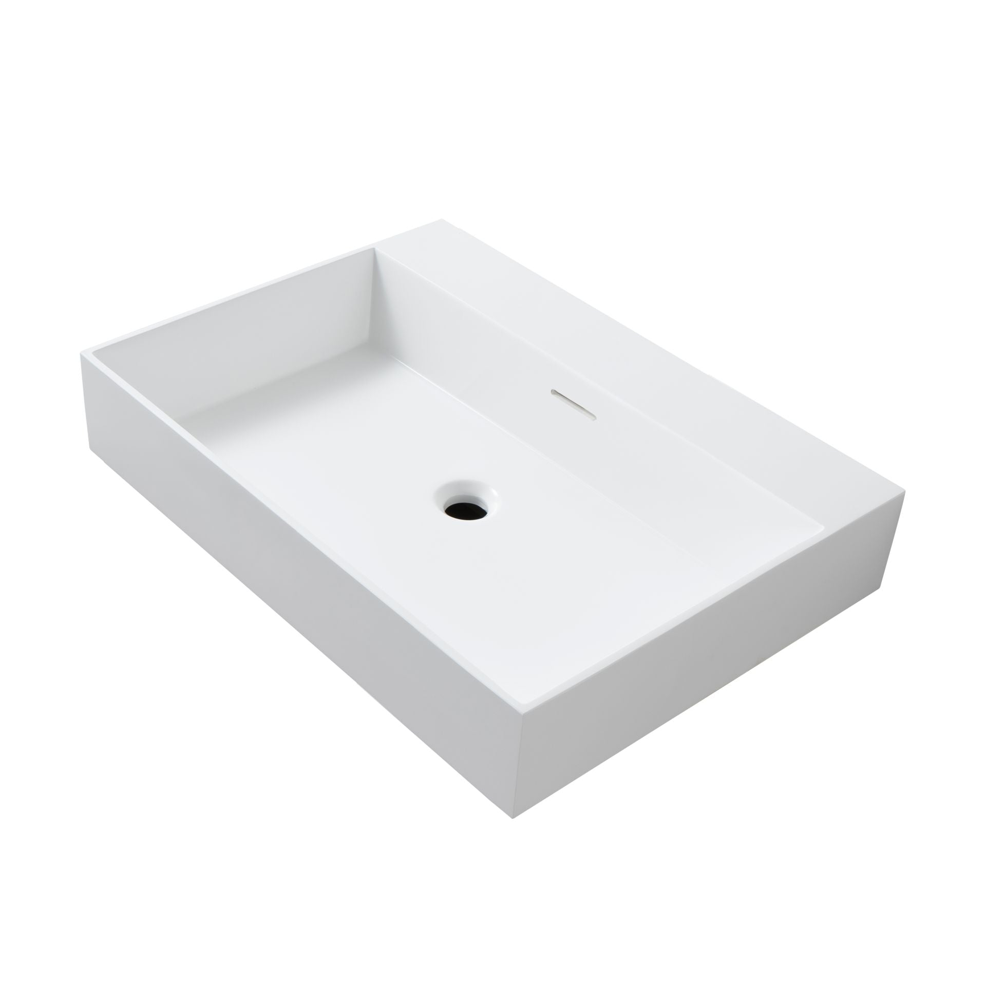 Wonda Square Wastafel 1 Wasbakken Met Overloop Zonder Kraangaten Kunstmarmer 80x12x52,5cm - Mat Wit - Luxurysanitair