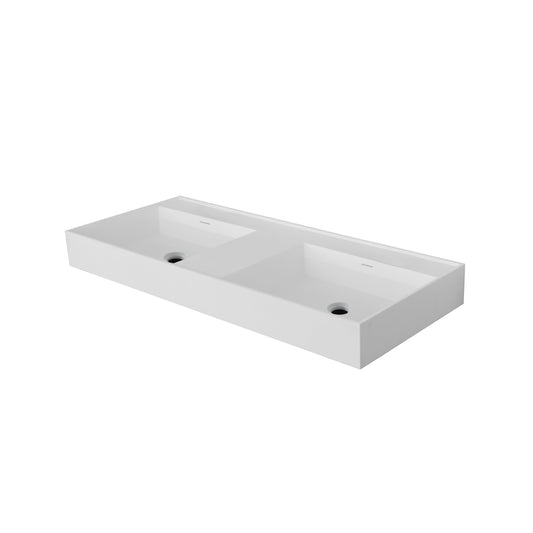 WONDA SQUARE WASTAFEL - 2 WASBAKKEN - MET OVERLOOP - ZONDER KRAANGATEN - KUNSTMARMER - 120X12X52,5 CM - MAT WIT