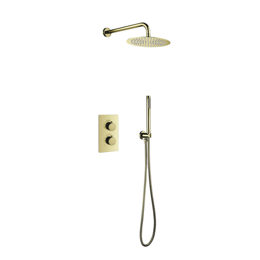 ALONI INBOUW THERMOSTATISCHE DOUCHESET MET REGENDOUCHEKOP (Ø25CM) - GEBORSTELD GOUD