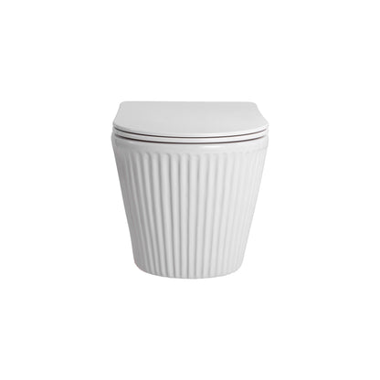 MUFFLY HANGTOILET MET RIBBEL - RANDLOOS - TORNADO FLUSH - MET ZITTING - DUROPLAST - SOFT CLOSE - QUICK RELEASE - KERAMIEK - 36,5X52X34,6 CM - GLANZEND WIT