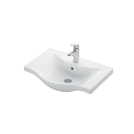 ALECO WASTAFEL - 1 WASBAK - MET OVERLOOP - 1 KRAANGAT - KERAMIEK - 65X4X45,5 CM - GLANZEND WIT