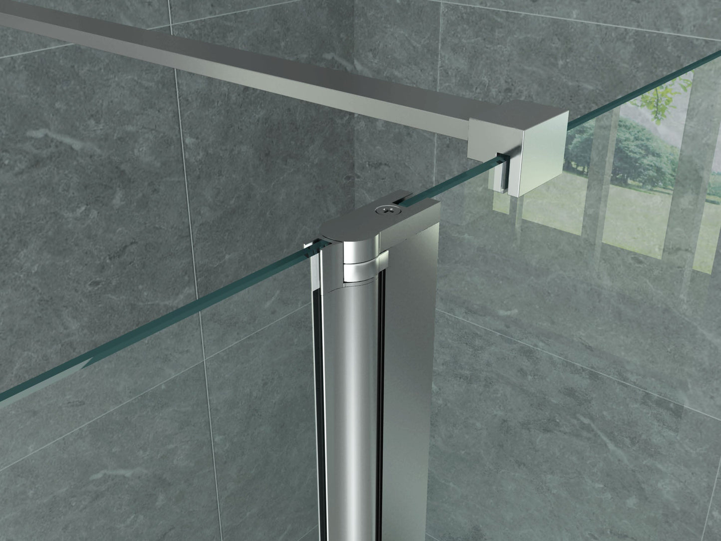 ALONI ZIJWAND MET VERBINDINGSPROFIEL VOOR INLOOPDOUCHE - DRAAIBAAR - 300 X 2000MM - CHROOM - HELDER GLAS