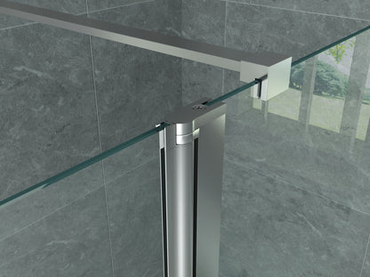 ALONI ZIJWAND MET VERBINDINGSPROFIEL VOOR INLOOPDOUCHE - DRAAIBAAR - 300 X 2000MM - CHROOM - HELDER GLAS