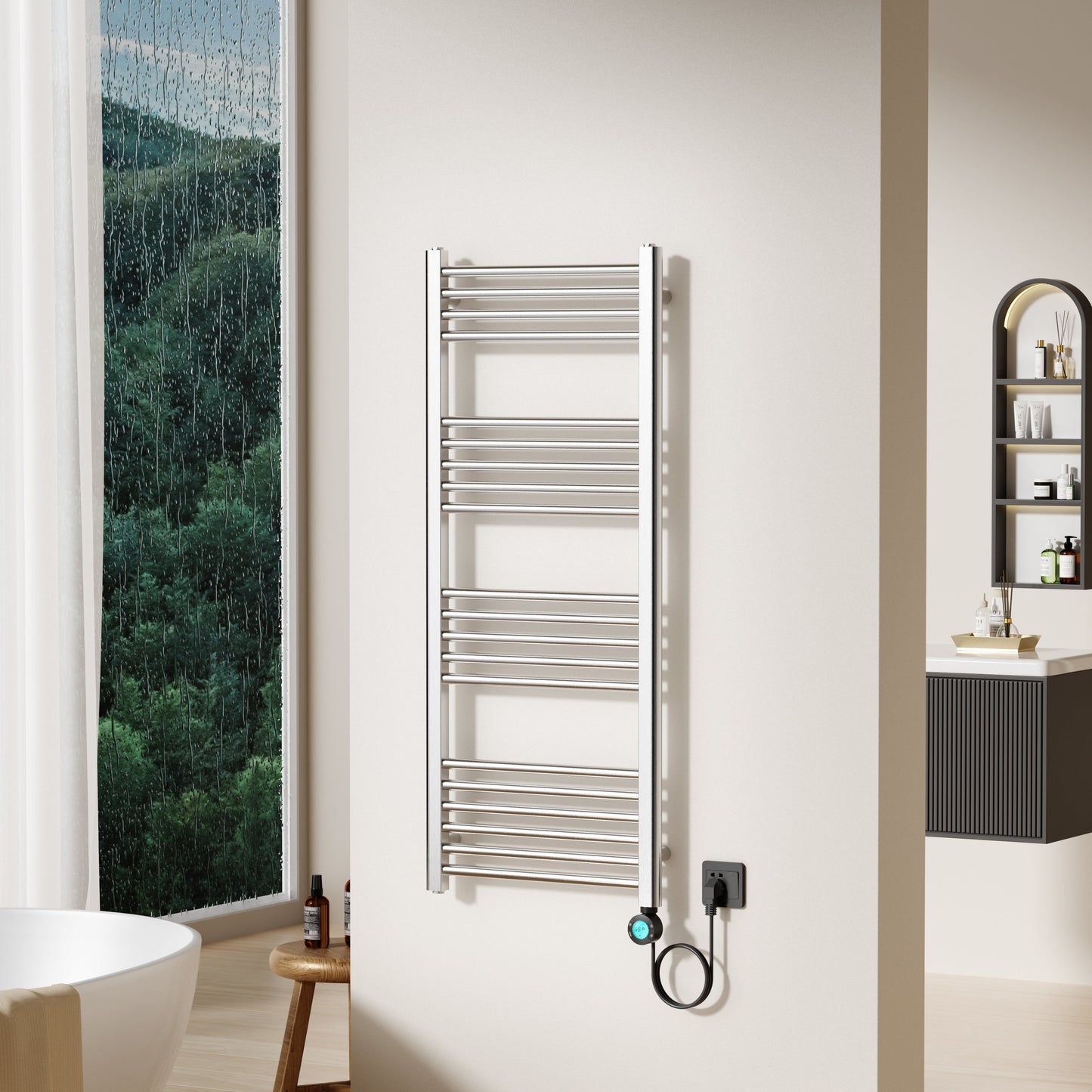 BELRAD ELEKTRISCHE HANDDOEKDROGER - MET DIGITALE, PROGRAMEERBARE THERMOSTAAT - SMART WIFI - AANSLUITING RECHTS - 700W - 1200X500 MM - GEBORSTELD RVS