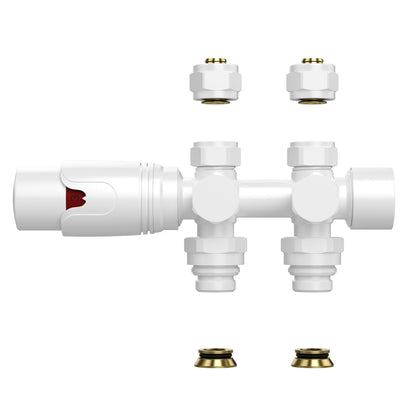 BELRAD RADIATORKRAAN - DESIGN - THERMOSTATISCH - MIDDENAANSLUITING - MUUR-EN VLOERAANSLUITING - GLANZEND WIT