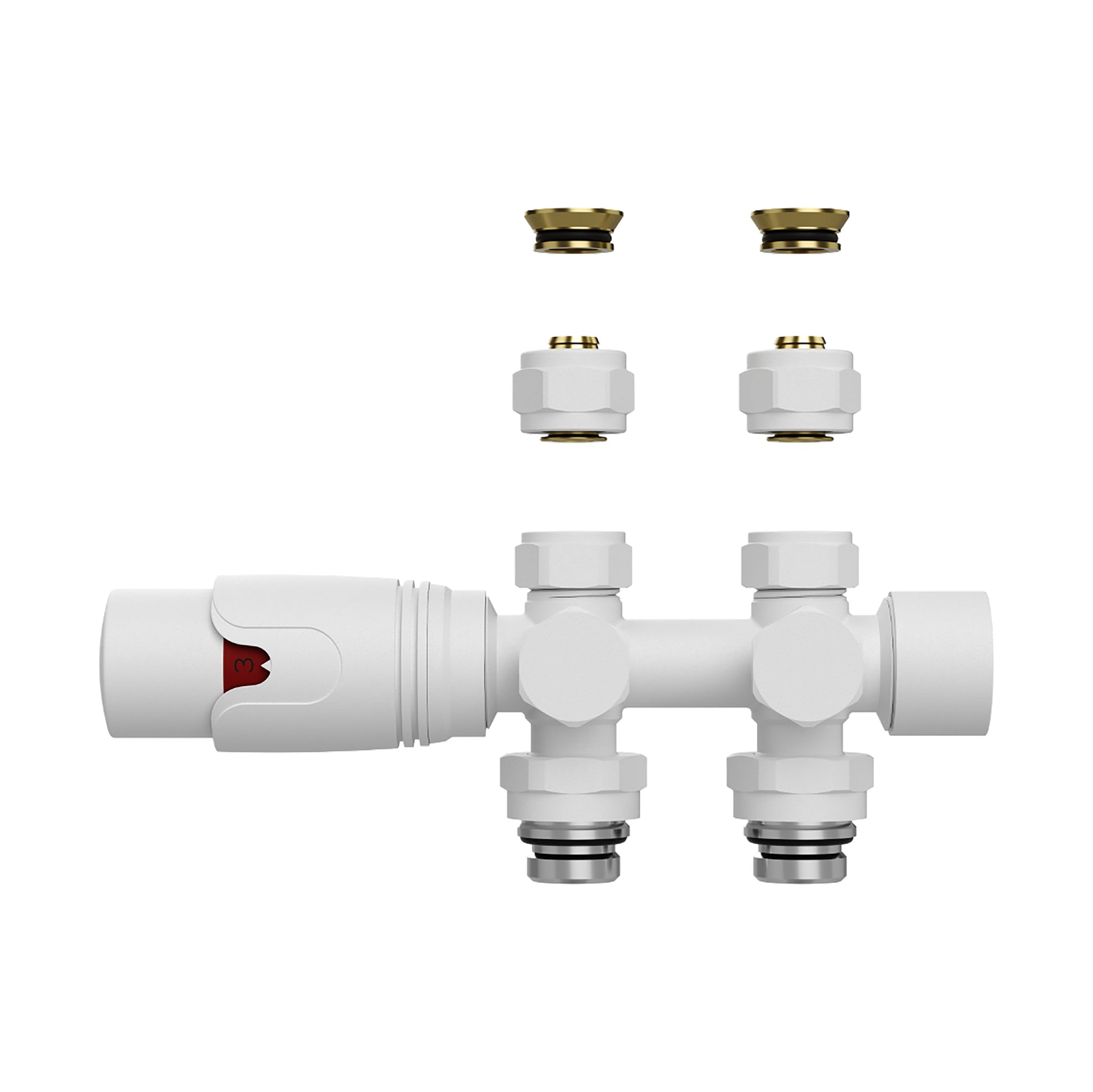BELRAD RADIATORKRAAN - DESIGN - THERMOSTATISCH - MIDDENAANSLUITING - MUUR-EN VLOERAANSLUITING - MAT WIT