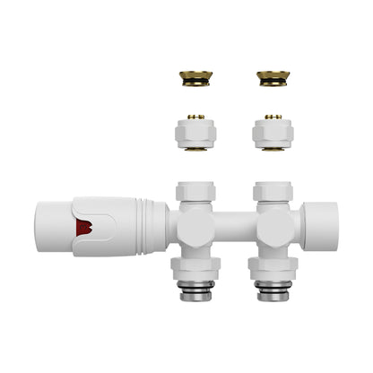 BELRAD RADIATORKRAAN - DESIGN - THERMOSTATISCH - MIDDENAANSLUITING - MUUR-EN VLOERAANSLUITING - MAT WIT
