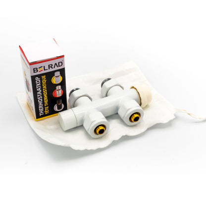 BELRAD RADIATORKRAAN - DESIGN - THERMOSTATISCH - MIDDENAANSLUITING - RECHT - VLOERAANSLUITING - GLANZEND WIT
