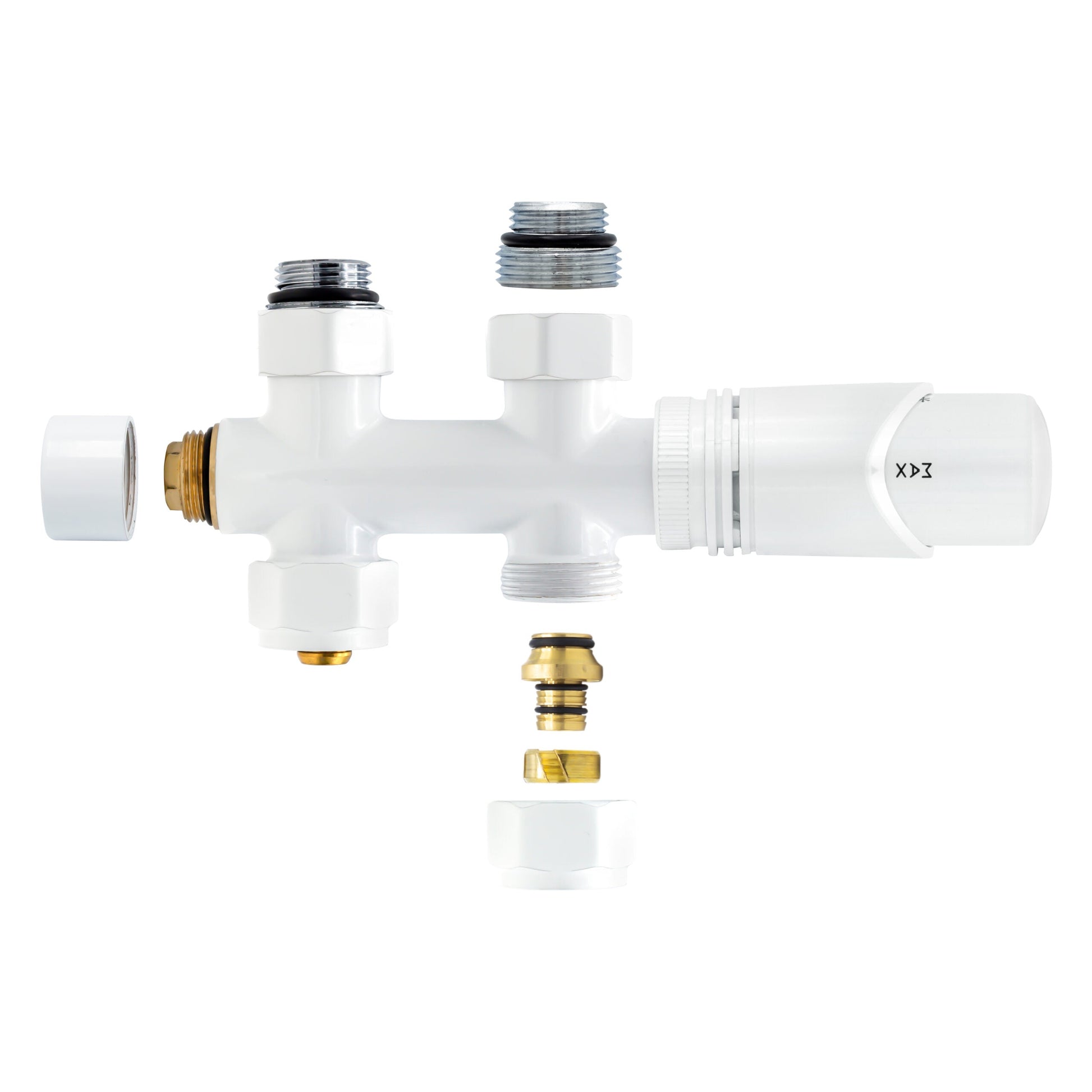 BELRAD RADIATORKRAAN - DESIGN - THERMOSTATISCH - MIDDENAANSLUITING - RECHT - VLOERAANSLUITING - GLANZEND WIT