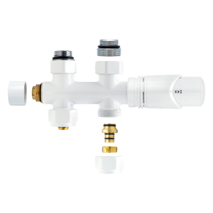 BELRAD RADIATORKRAAN - DESIGN - THERMOSTATISCH - MIDDENAANSLUITING - RECHT - VLOERAANSLUITING - GLANZEND WIT