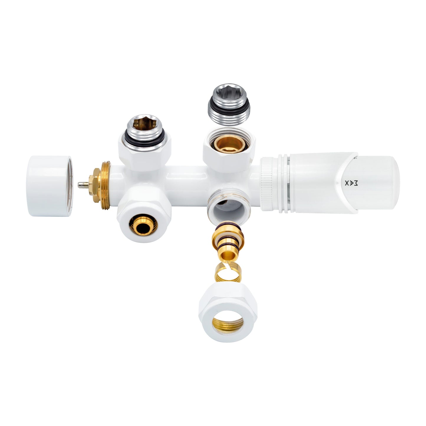 BELRAD RADIATORKRAAN - DESIGN - THERMOSTATISCH - MIDDENAANSLUITING - HAAKS - MUURAANSLUITING - GLANZEND WIT