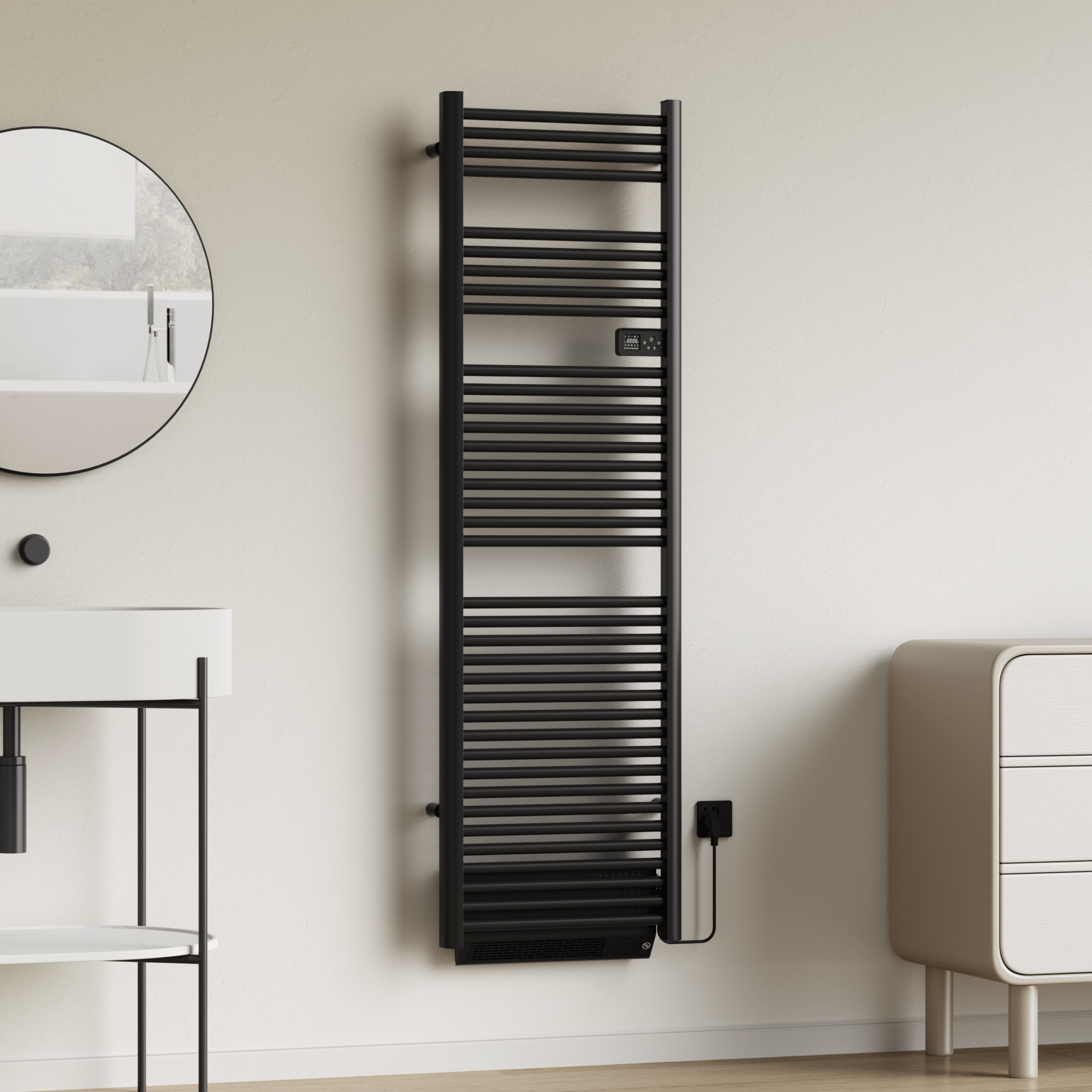 Belrad Elektrische Handdoekdroger Met Blower Met Digitale Programeerbare Thermostaat Aansluiting Rechts 2000W - 1840x540x133mm - Luxurysanitair