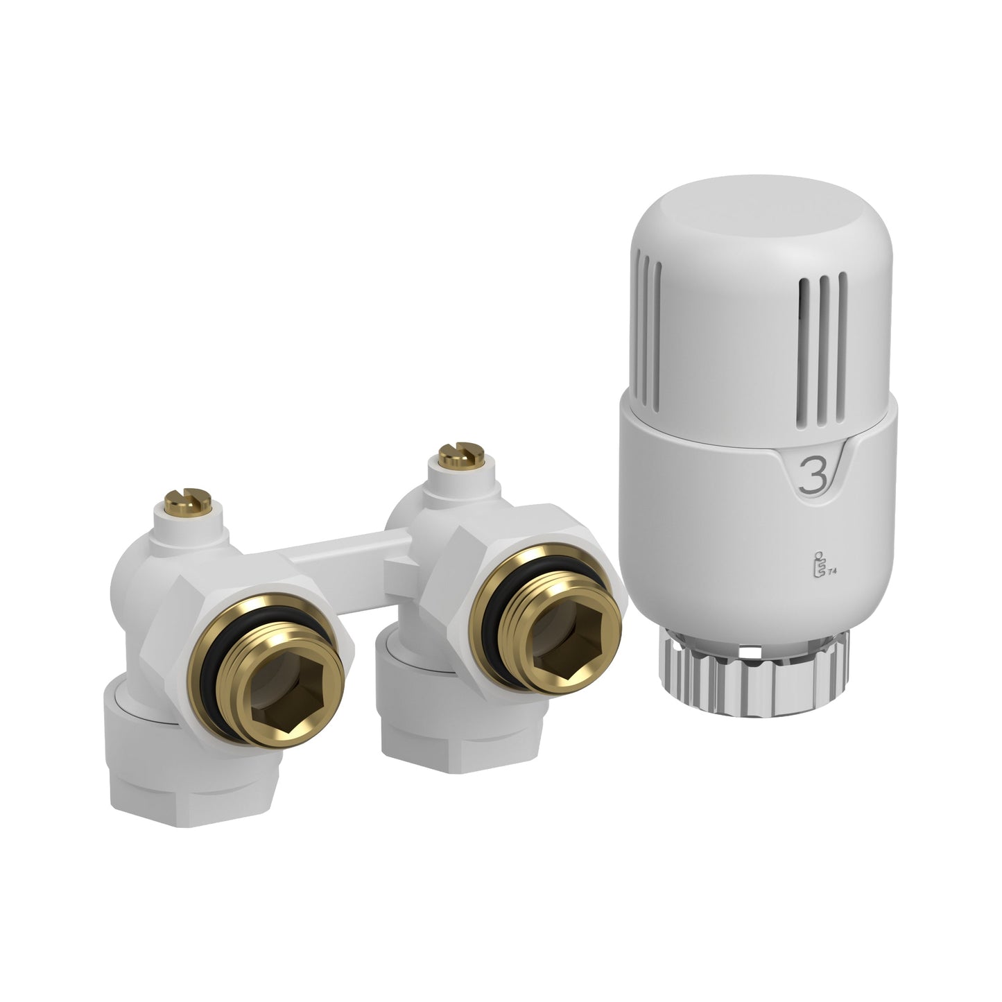 BELRAD H-BLOK - RADIATORAANSLUITSET COMPLEET - MET THERMOSTAATKNOP - HAAKS - MUURAASLUITING - M30 -1/2MX16/2 - GLANZEND WIT