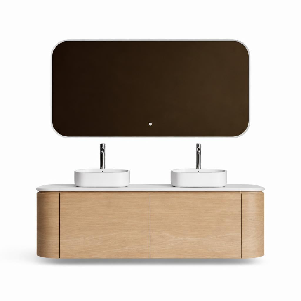 Badkamer Meubelset 119 x 49,5 x 48 incl. twee lavabo's 38 x 38 x 12 Naturel eik ( CURVA)