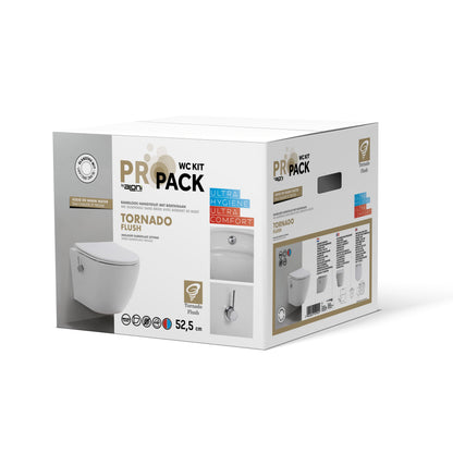 ALONI PRO HANGTOILET MET BIDET - TORNADO FLUSH - RANDLOOS - MET BIDETKRAAN KOUD EN WARM WATER - MET ZITTING - 52,5CM - GLANZEND WIT