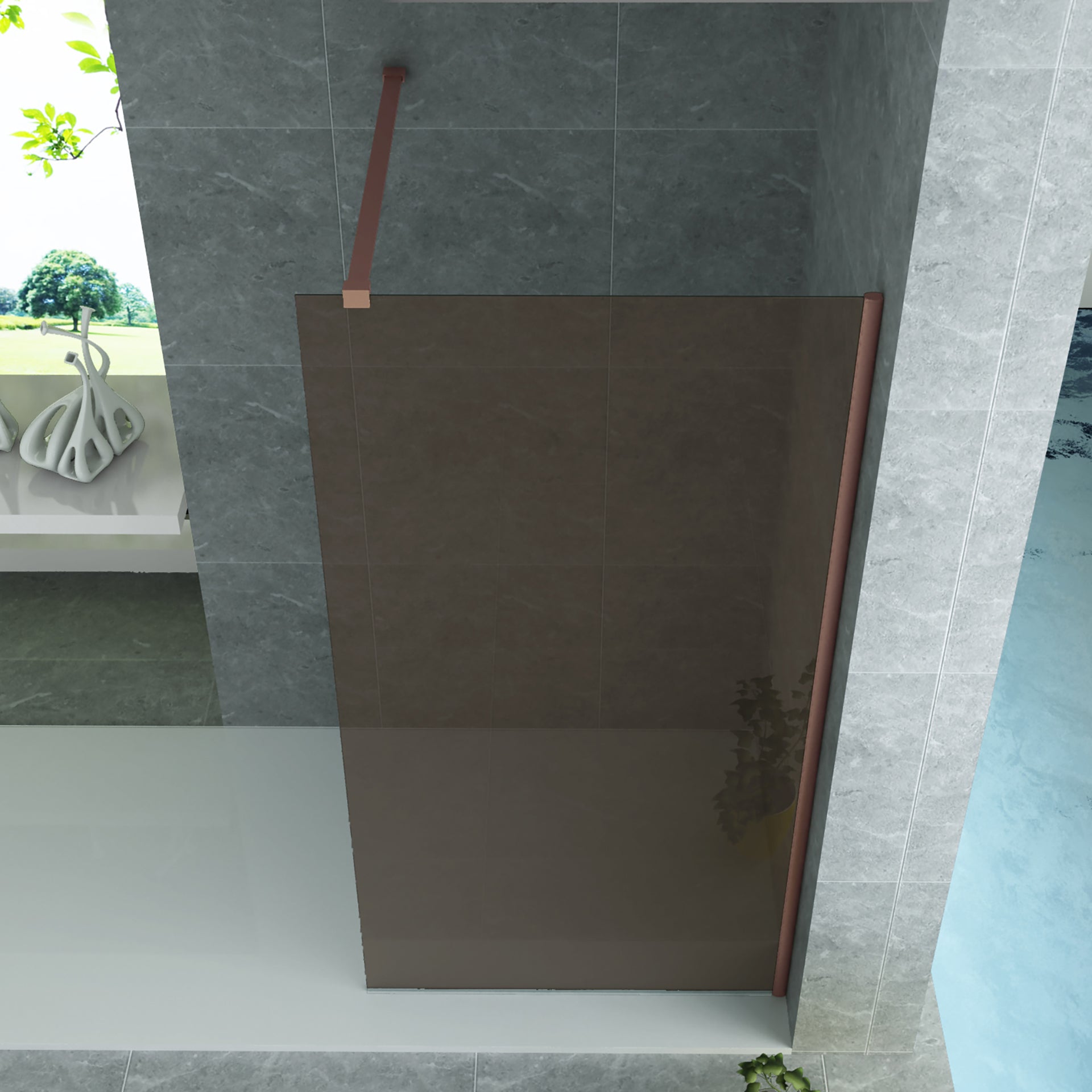 ALONI INLOOPDOUCHE - 1000 X 2000MM - GEBORSTELD KOPER - CHAMPAGNE GLAS