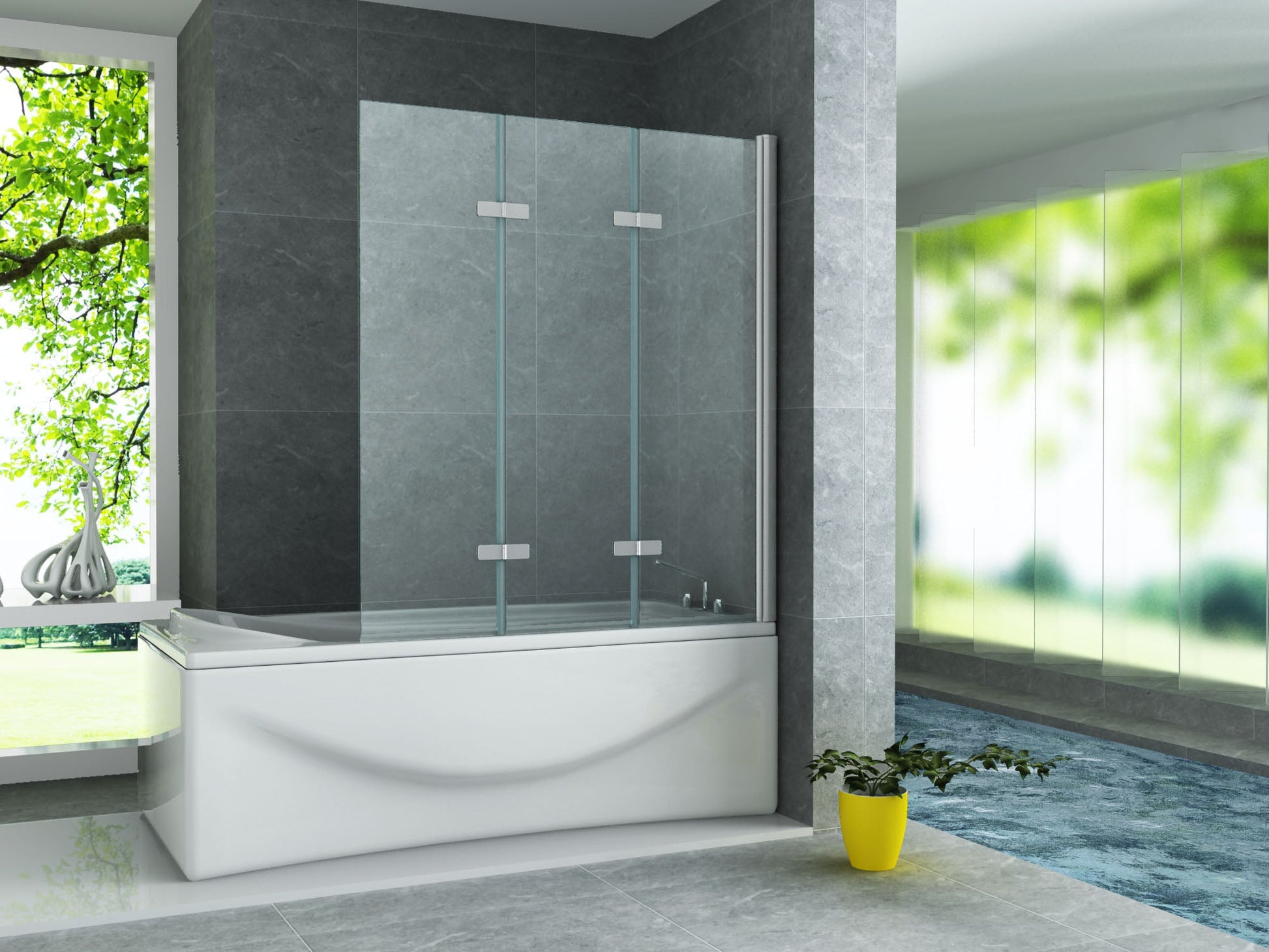 ALONI BADWAND - 3-DELIG - INKLAPBAAR - 1300 X 1400MM - CHROOM - HELDER GLAS