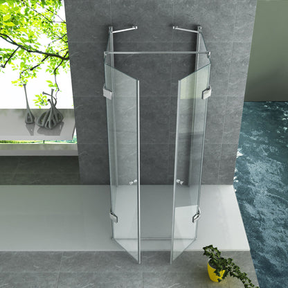 ALONI DOUCHECABINE - U-OPSTELLING - 2 DRAAIDEUREN EN 2 ZIJWANDEN - 900 X 900 X 1950 MM - CHROOM - HELDER GLAS