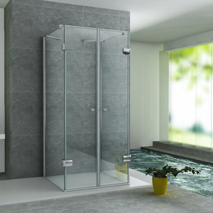 ALONI DOUCHECABINE - U-OPSTELLING - 2 DRAAIDEUREN EN 2 ZIJWANDEN - 900 X 900 X 1950 MM - CHROOM - HELDER GLAS