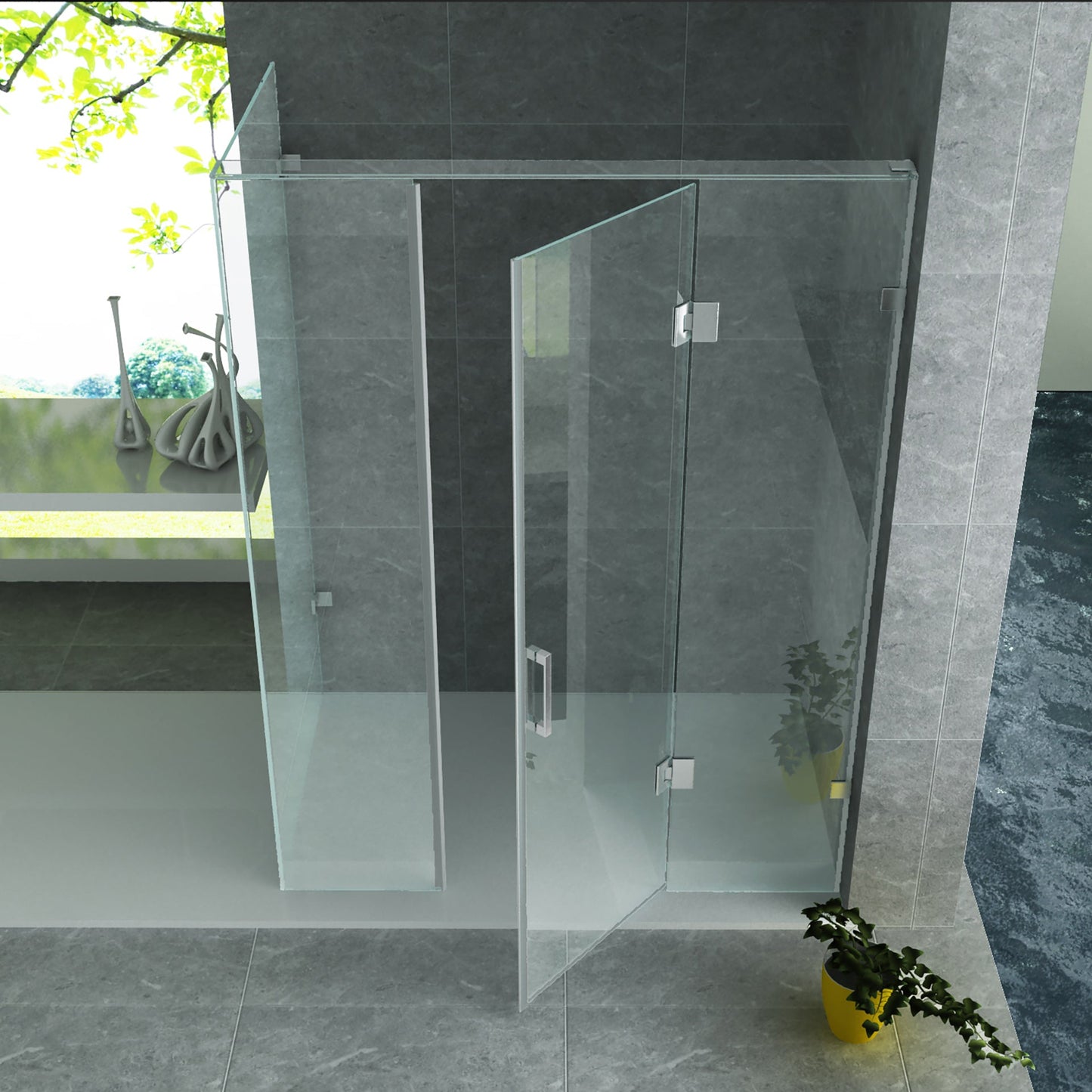 ALONI DOUCHECABINE - DRAAIDEUR, 2 VASTE WANDJES EN ZIJWAND - 900 X 1200 X 1950MM - CHROOM - HELDER GLAS