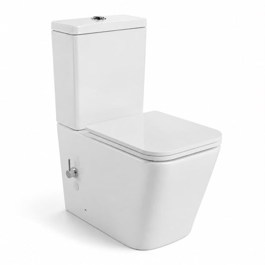 Moderne Staande Toilet Compleet Set Rimless Spoeling Wit MET Geintegreerde Bidet - Luxurysanitair