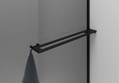 CURVY INLOOPDOUCHE MET HANDDOEKHOUDER - GEBOGEN - MET ANTI-KALKBEHANDELING - OMKEERBAAR - 8MM VEILIGHEIDSGLAS - 100X200CM - MAT ZWART - GRIJS ROOKGLAS