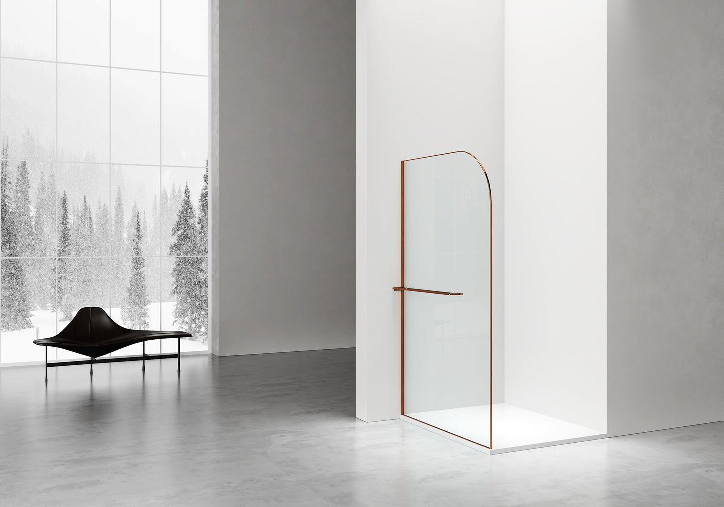 CURVY INLOOPDOUCHE MET HANDDOEKHOUDER - GEBOGEN - MET ANTI-KALKBEHANDELING - OMKEERBAAR - 8MM VEILIGHEIDSGLAS - 120X200CM - GEBORSTELD KOPER - GEBOGEN - HELDER GLAS