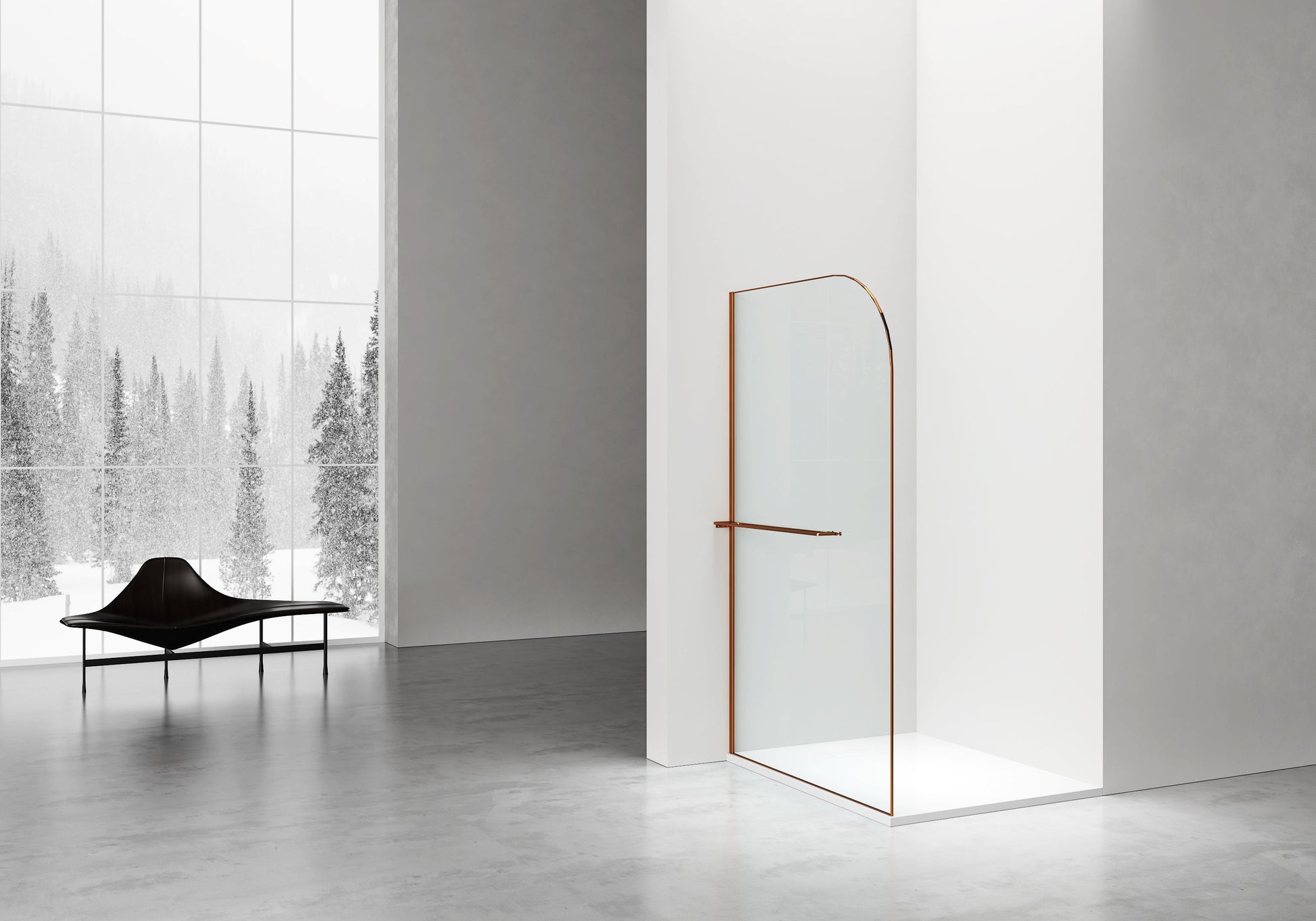 CURVY INLOOPDOUCHE MET HANDDOEKHOUDER - GEBOGEN - MET ANTI-KALKBEHANDELING - OMKEERBAAR - 8MM VEILIGHEIDSGLAS - 120X200CM - GEBORSTELD KOPER - GEBOGEN - HELDER GLAS
