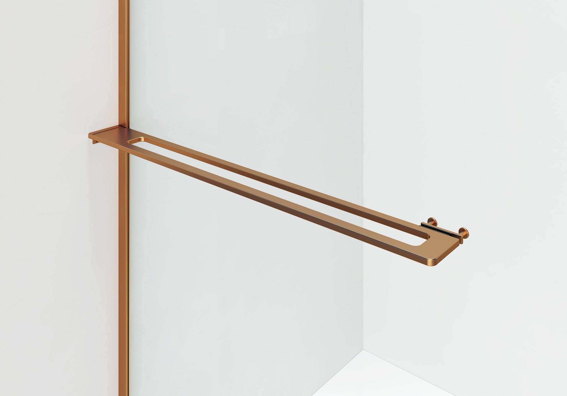 CURVY INLOOPDOUCHE MET HANDDOEKHOUDER - GEBOGEN - MET ANTI-KALKBEHANDELING - OMKEERBAAR - 8MM VEILIGHEIDSGLAS - 120X200CM - GEBORSTELD KOPER - GEBOGEN - HELDER GLAS