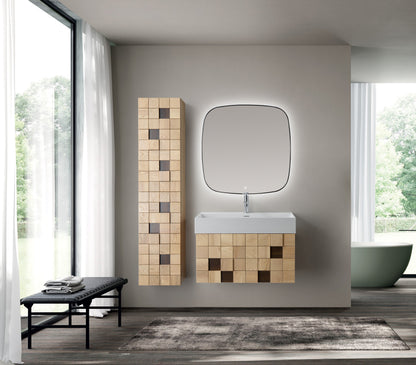 WONDA SQUARE WASTAFEL - 1 WASBAK - MET OVERLOOP - ZONDER KRAANGAT - KUNSTMARMER - 80X12X52,5 CM - MAT WIT