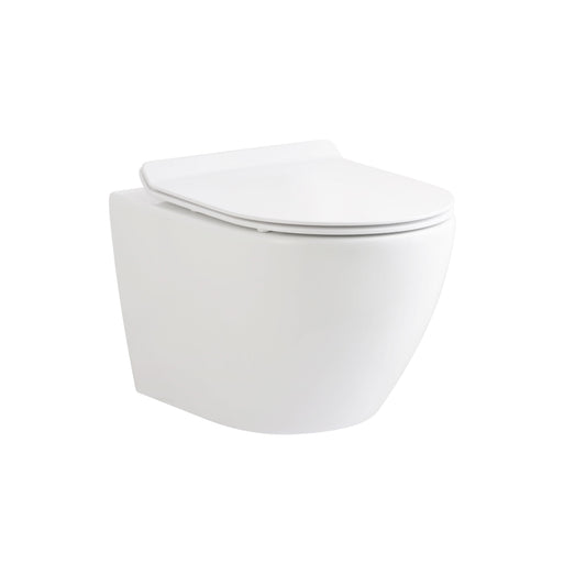 ALONI ECO HANGTOILET - RANDLOOS - MET ZITTING - DUROPLAST - SOFT CLOSE - QUICK RELEASE - COMPACT 49 CM - 36X36X49 CM - GLANZEND WIT