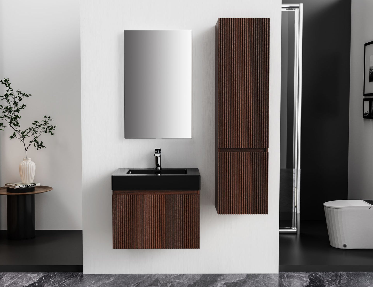 Aloni Ela Wastafelonderkast 1 Lade Soft Close  (60x40x45cm) - Wenge - Luxurysanitair