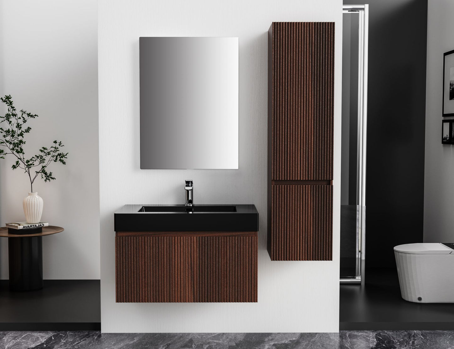 Aloni Ela Wastafelonderkast 1 Lade Soft Close  (80x40x45cm) - Wenge - Luxurysanitair