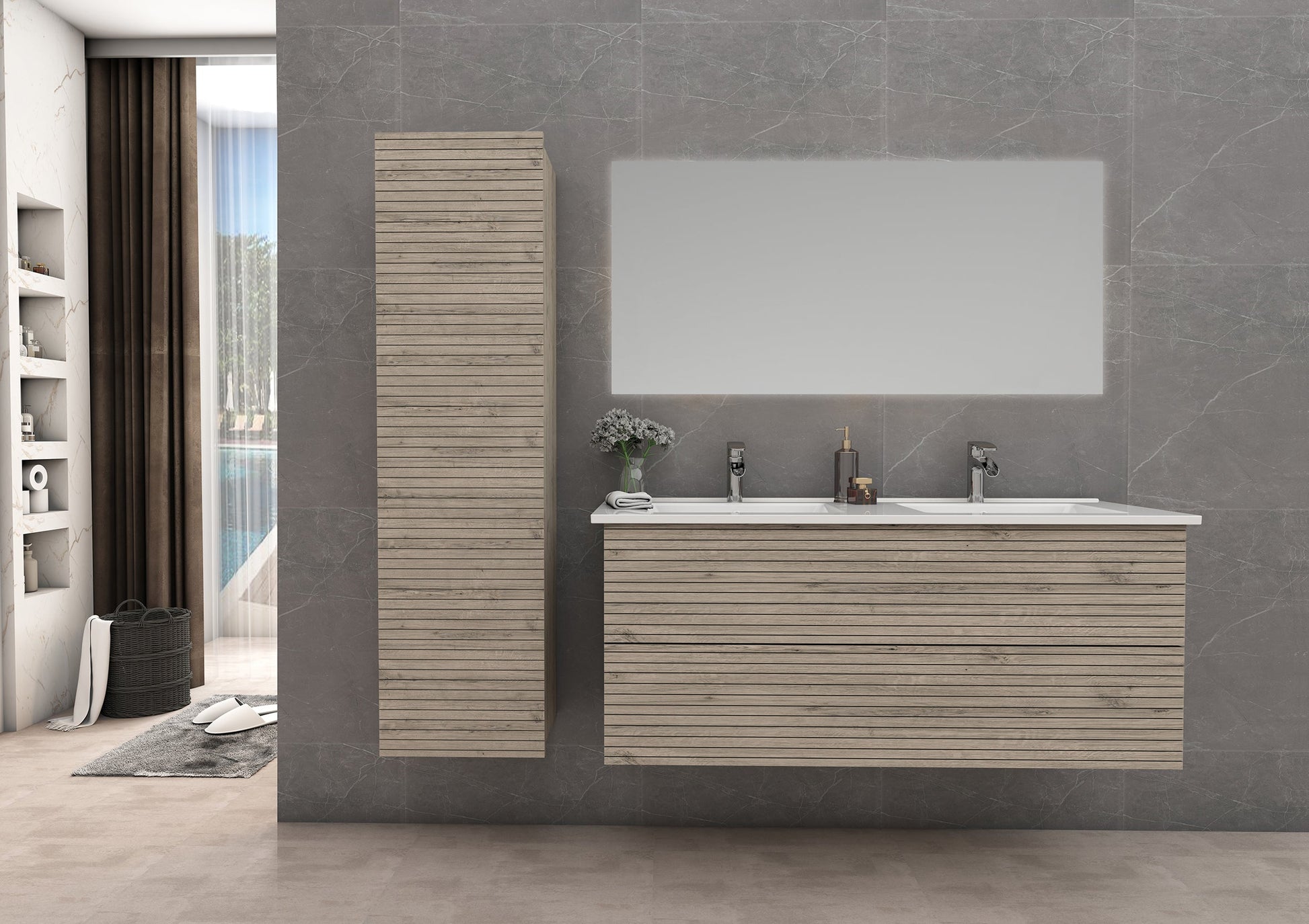 ELITE ONDERKAST MET HORIZONTAAL RELIËF (120CM) - LICHT HOUT