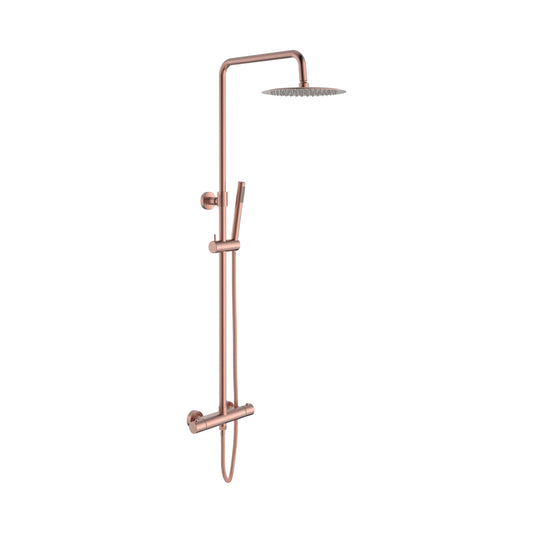 ALONI OPTIMA RONDO REGENDOUCHESET - THERMOSTATISCH - OPBOUW - COOL TOUCH - BELGAQUA - GEBORSTELD KOPER (PVD)