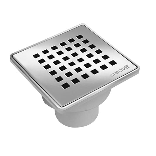 VLOERSIFON IN PVC MET INOX ROOSTER UITGANG VERTICAAL 15X15 Ø50