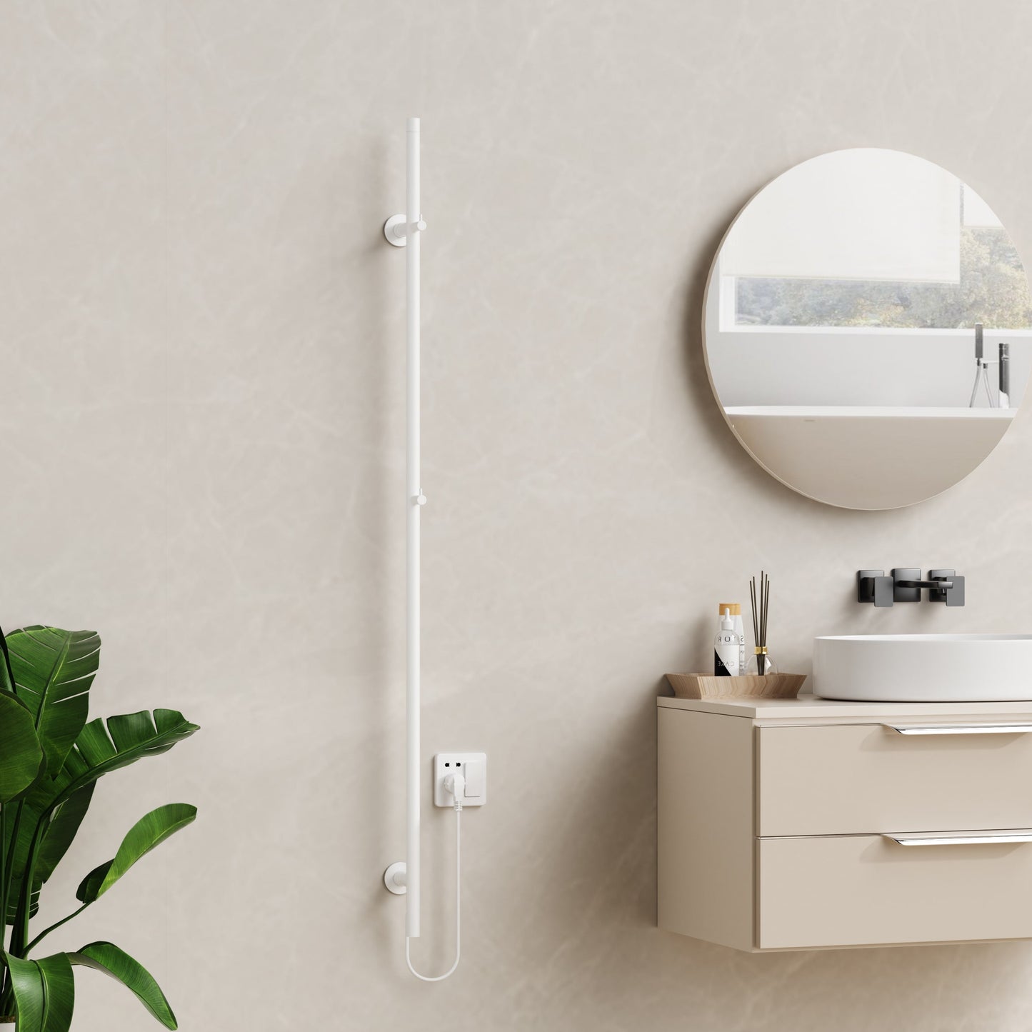 BELRAD ELEKTRISCHE STAAFHANDDOEKDROGER - ENKEL - MET DIGITALE, PROGRAMEERBARE THERMOSTAAT - 60W - Ø2,5CM - 150X6,3X12,7 CM - GLANZEND WIT