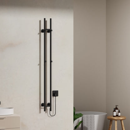 BELRAD ELEKTRISCHE STAAFHANDDOEKDROGER - DUBBEL - MET DIGITALE, PROGRAMEERBARE THERMOSTAAT - 120W - Ø2,5CM - 150X16,8X12,7 CM - MAT ZWART