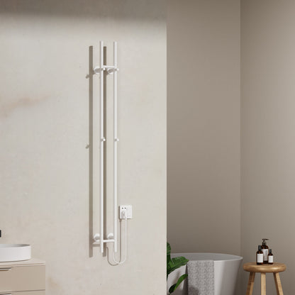 BELRAD ELEKTRISCHE STAAFHANDDOEKDROGER - DUBBEL - MET DIGITALE, PROGRAMEERBARE THERMOSTAAT - 120W - Ø2,5CM - 150X16,8X12,7 CM - GLANZEND WIT