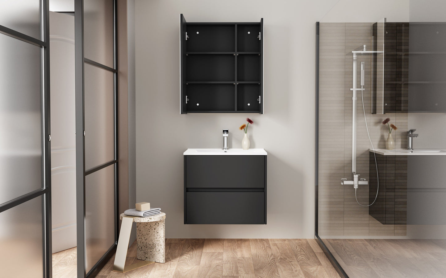 ALONI HAYAT WASTAFELONDERKAST - 2 LADES - SOFTCLOSE - GREEPLOOS - 59,5X50X45 CM - MAT ZWART