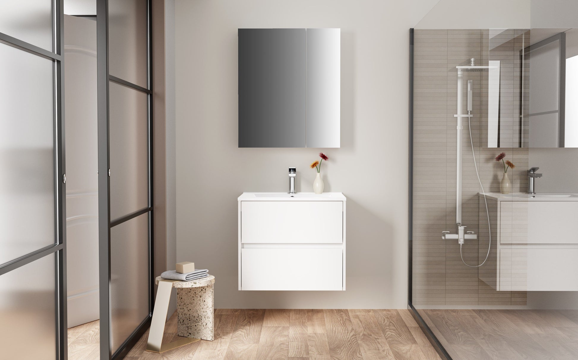 ALONI HAYAT WASTAFELONDERKAST - 2 LADES - SOFTCLOSE - GREEPLOOS - 59,5X50X45 CM - GLANZEND WIT
