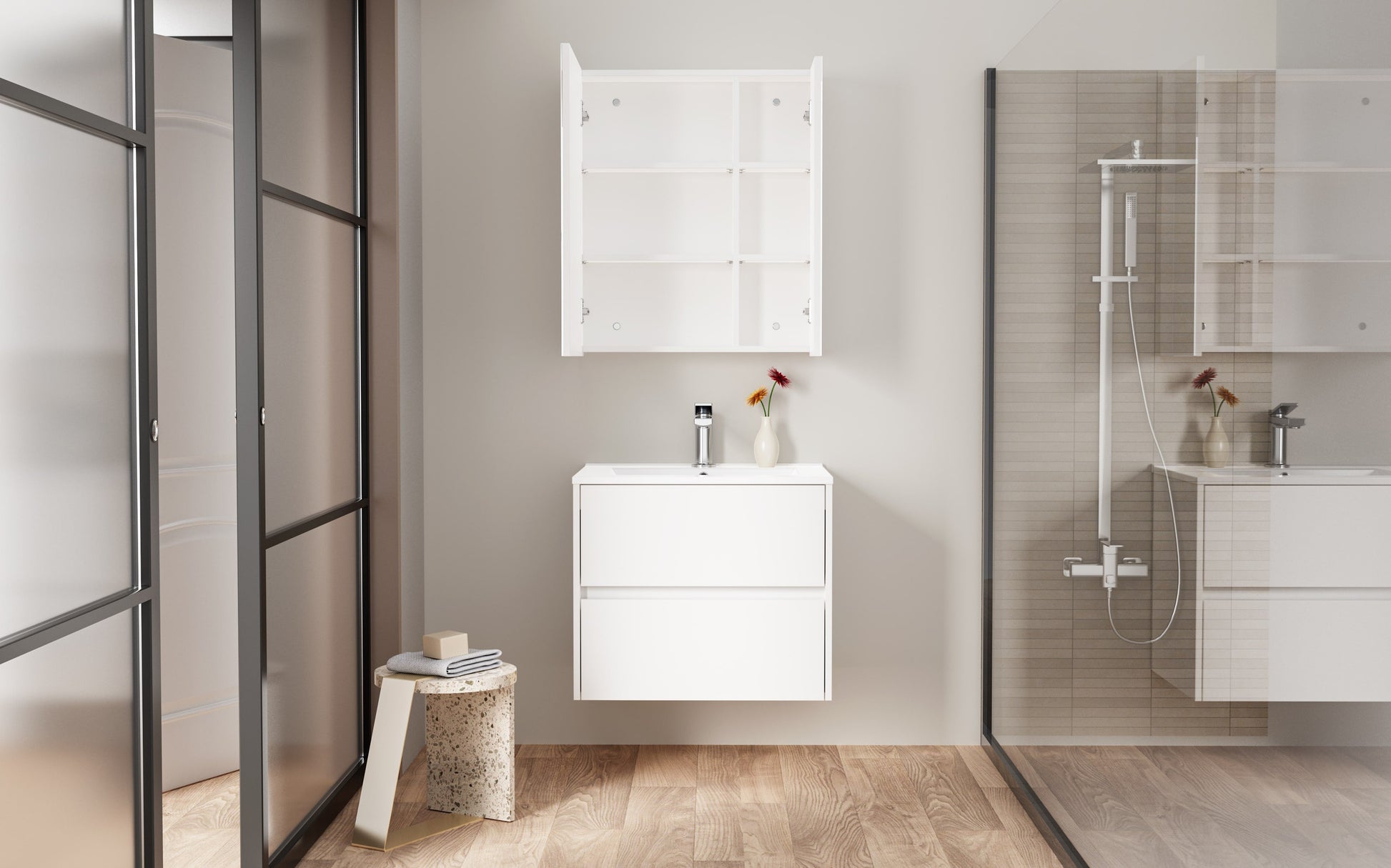 ALONI HAYAT WASTAFELONDERKAST - 2 LADES - SOFTCLOSE - GREEPLOOS - 59,5X50X45 CM - GLANZEND WIT