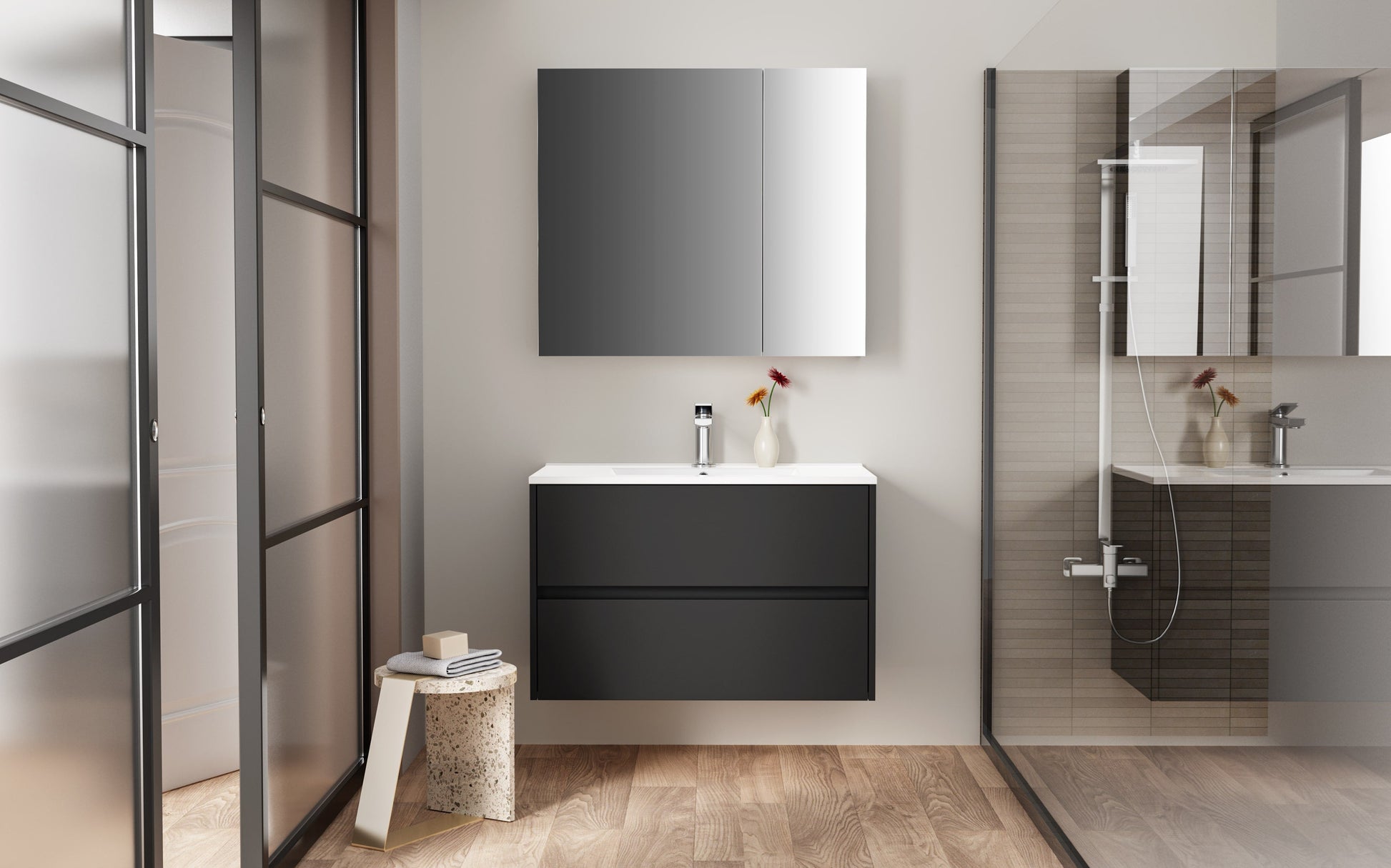 ALONI HAYAT WASTAFELONDERKAST - 2 LADES - SOFTCLOSE - GREEPLOOS - 79,5X50X45 CM - MAT ZWART