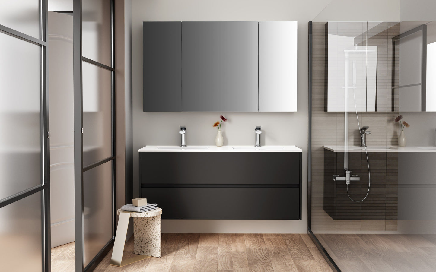 ALONI HAYAT WASTAFELONDERKAST - 2 LADES - SOFTCLOSE - GREEPLOOS - 119,5X50X45 CM - MAT ZWART