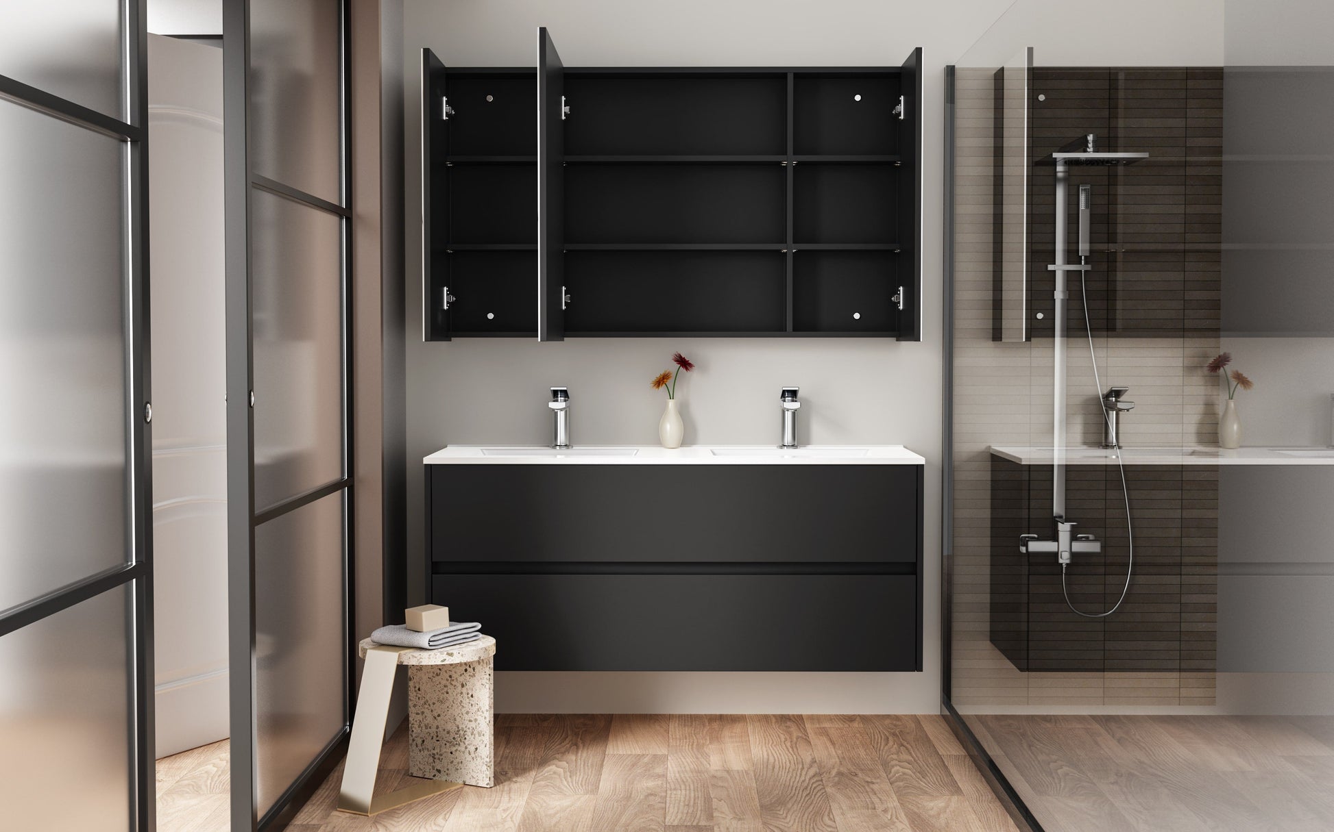 ALONI HAYAT WASTAFELONDERKAST - 2 LADES - SOFTCLOSE - GREEPLOOS - 119,5X50X45 CM - MAT ZWART
