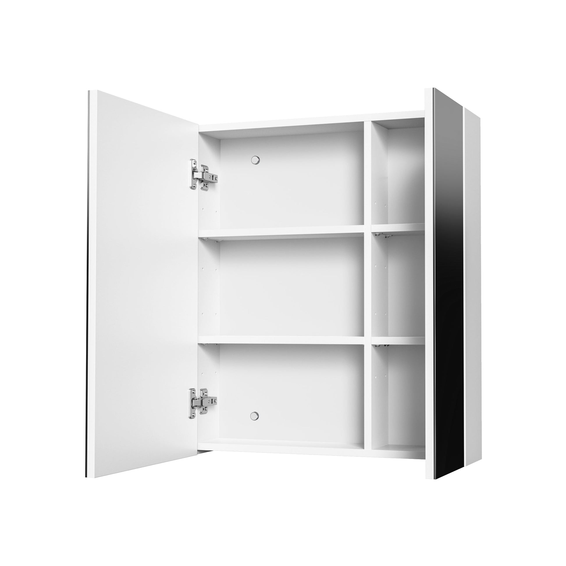 HAYAT SPIEGELKAST - 2 ASSYMETRISCHE, ENKELZIJDIGE SPIEGELDEUREN - 4 IN HOOGTE VERSTELBARE LEGPLANKEN - 60X70X15CM - GLANZEND WIT