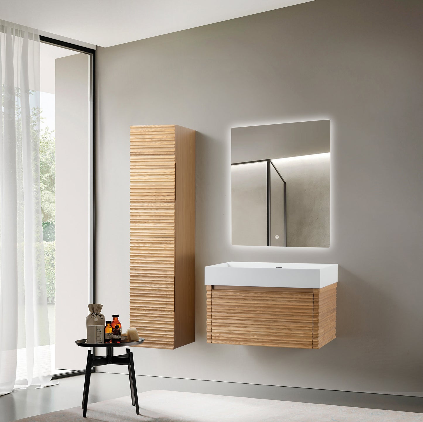 WONDA SQUARE WASTAFEL - 1 WASBAK - MET OVERLOOP - ZONDER KRAANGAT - KUNSTMARMER - 80X12X52,5 CM - MAT WIT