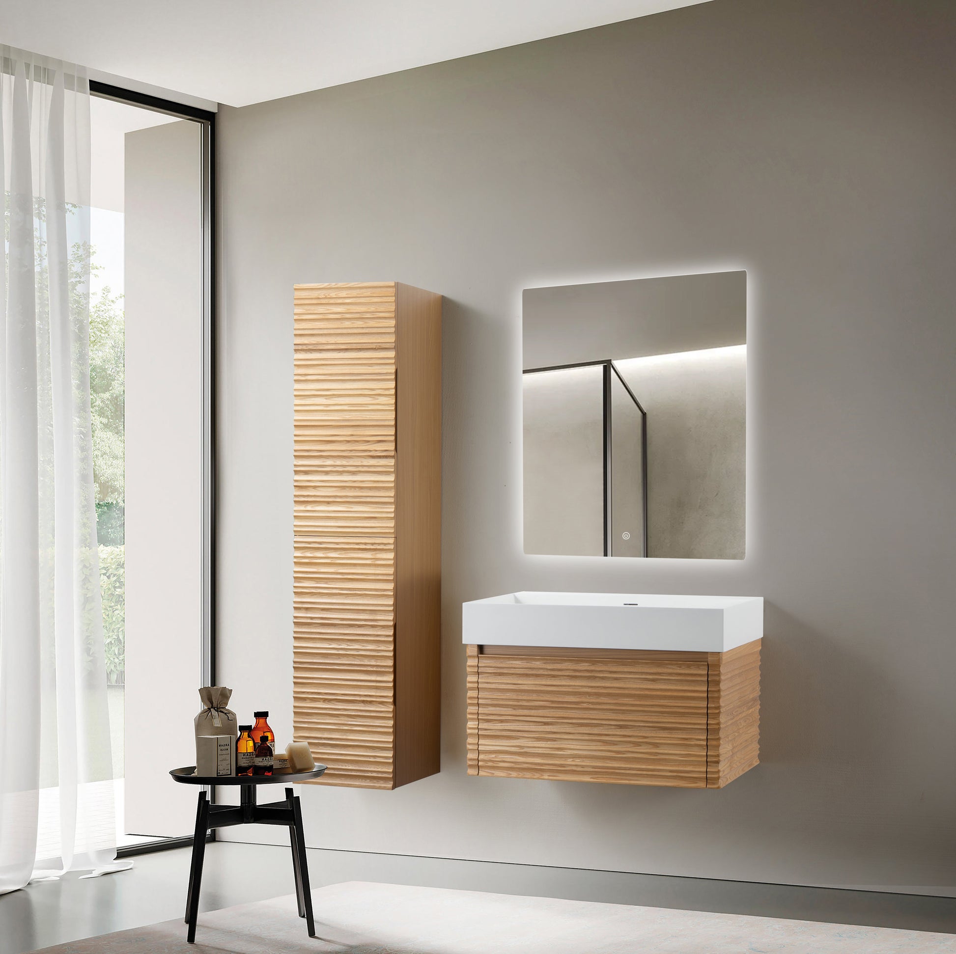 WONDA SQUARE WASTAFEL - 1 WASBAK - MET OVERLOOP - ZONDER KRAANGAT - KUNSTMARMER - 80X12X52,5 CM - MAT WIT